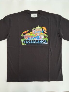 Casablanca Tennis Club Graphic T-Shirt Men’s XL Black Colorful Print Luxury Tee